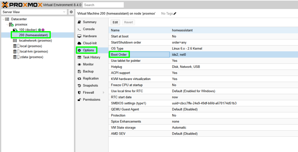 Proxmox Hard Disk als Boot Disk auswählen