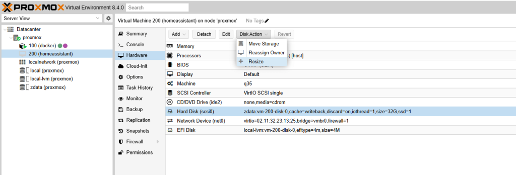 Proxmox virtuelle Hard Disk vergrößern