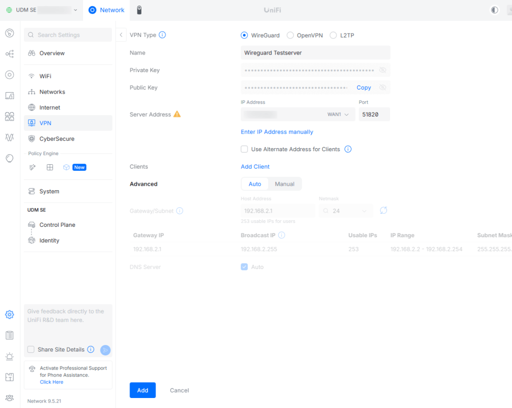 UniFi WireGuard konfigurieren